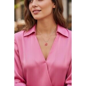 Indio Jewelry Gold Plated Enamel Hot Pink Lips Necklace Item #7042